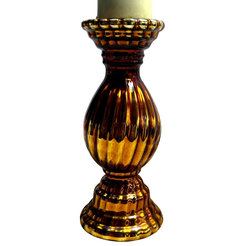 Vintage Handblown‎ Glass Department 56 Candle Holder Amber Gold Candlestick 12"